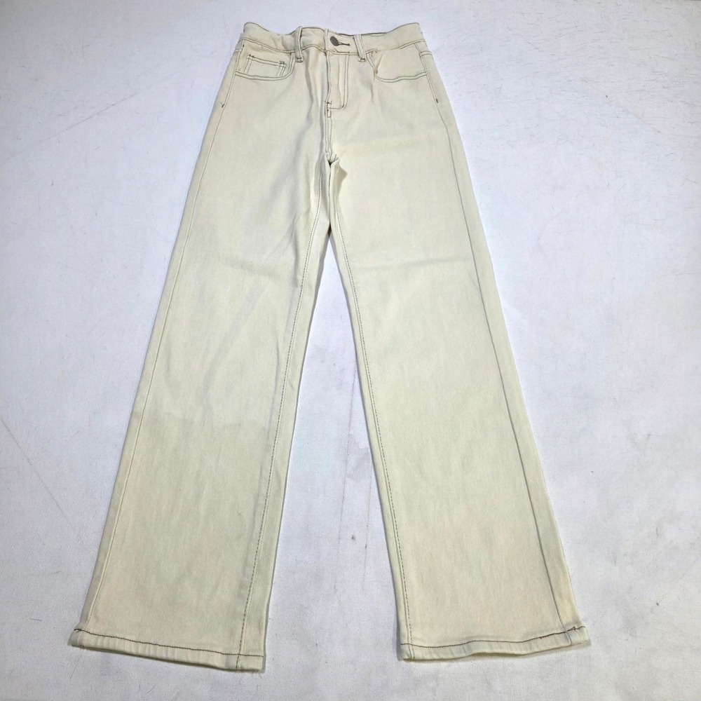 Unbranded Wide Leg Jeans Womens Size M Cream High Waisted Straight Leg 9138
